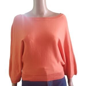 Gene Meyer Size M Light Orange Boxy Crop Wide Dolman Sleeves Lightweight Sweater